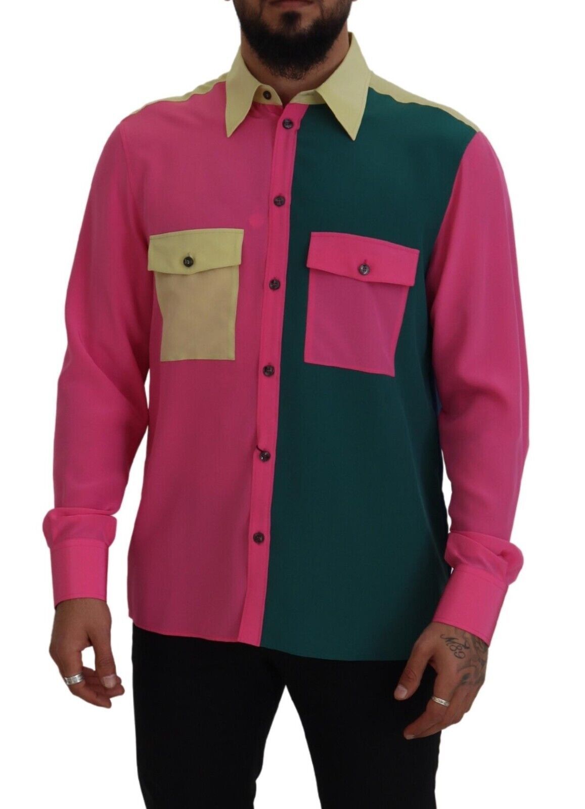 Dolce & Gabbana Multicolor Patchwork Silk Button Down Shirt Dolce & Gabbana