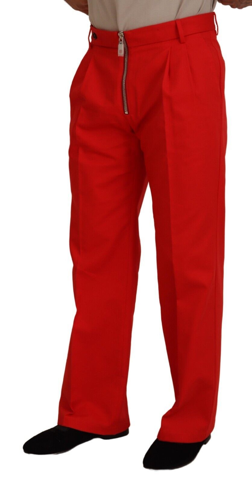 Dolce & Gabbana Red Straight Fit Men Trousers Cotton Pants Dolce & Gabbana