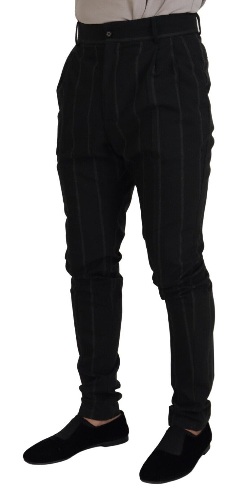 Dolce & Gabbana Black Striped Men Trousers Cotton Pants Dolce & Gabbana