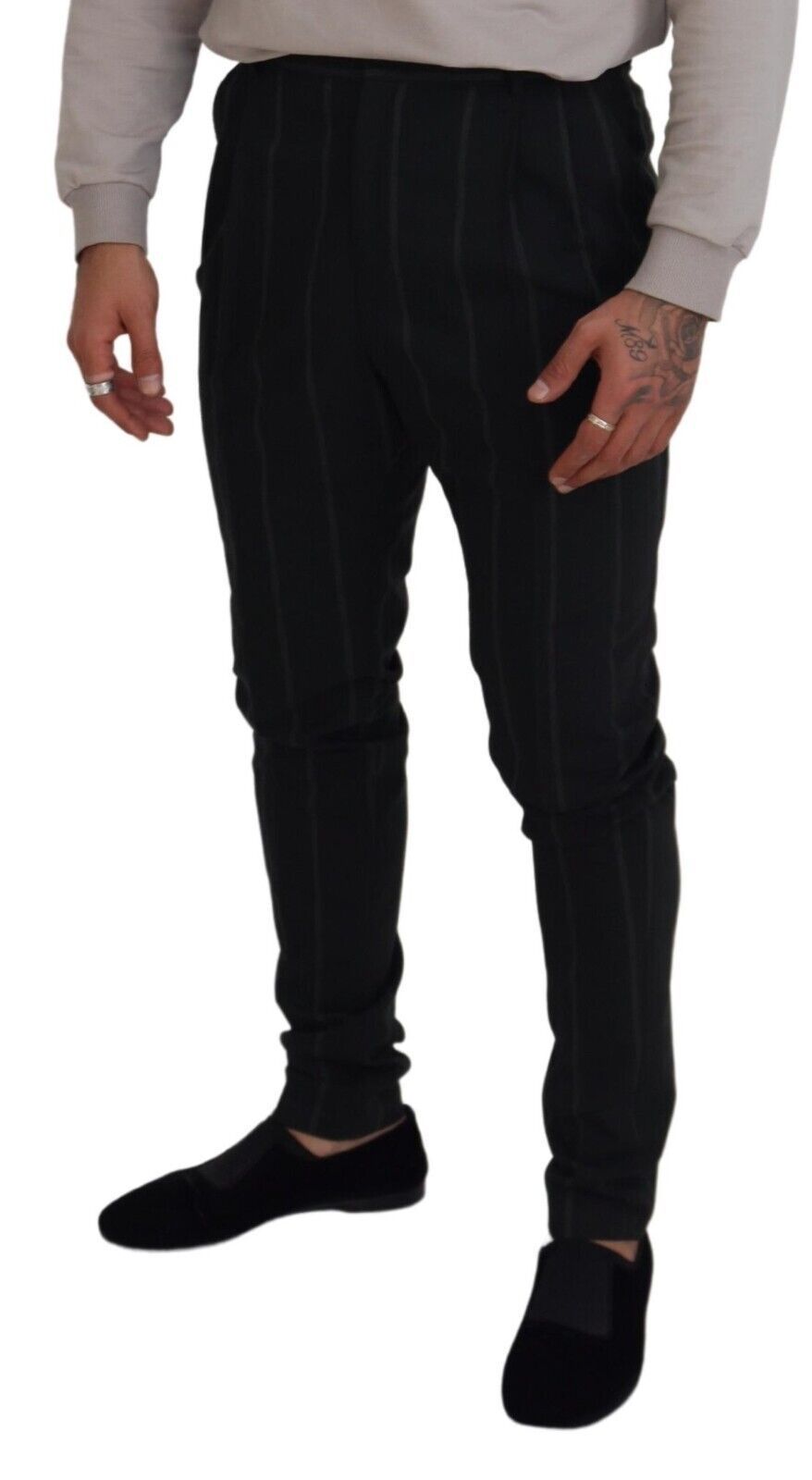 Dolce & Gabbana Black Striped Men Trousers Cotton Pants Dolce & Gabbana