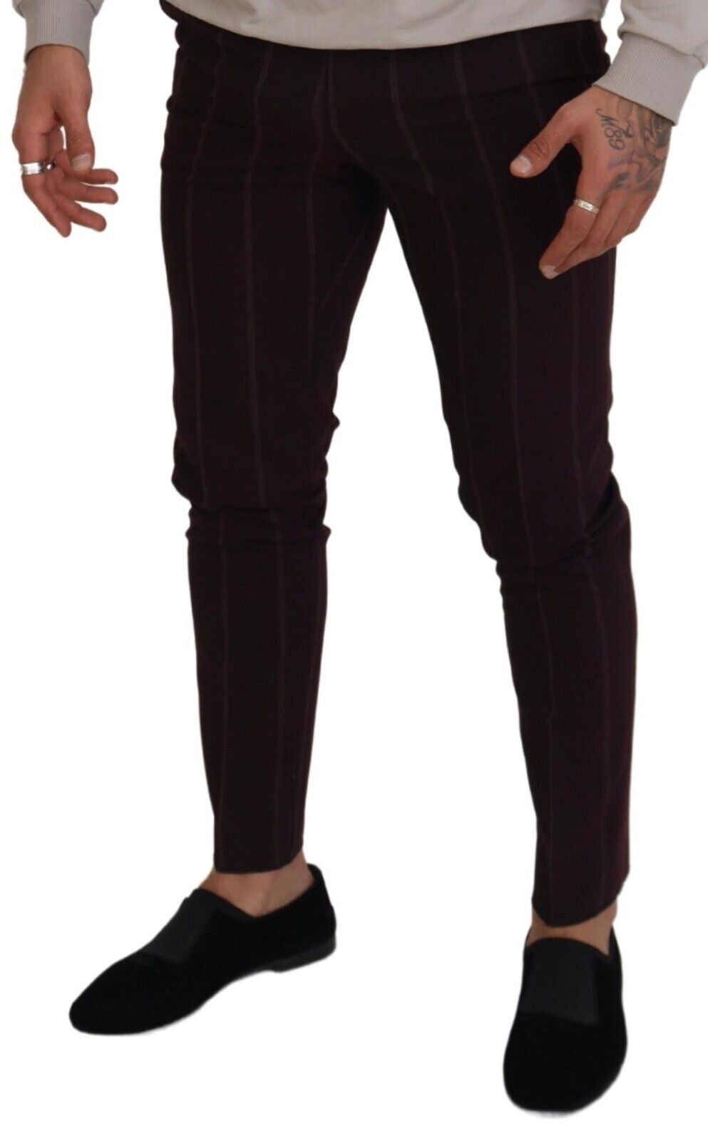 Dolce & Gabbana Brown Striped Men Trousers Cotton Pants Dolce & Gabbana