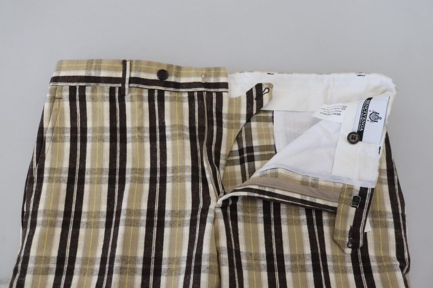 BENCIVENGA Multicolor Checkered Cotton Straight Fit Men Pants BENCIVENGA