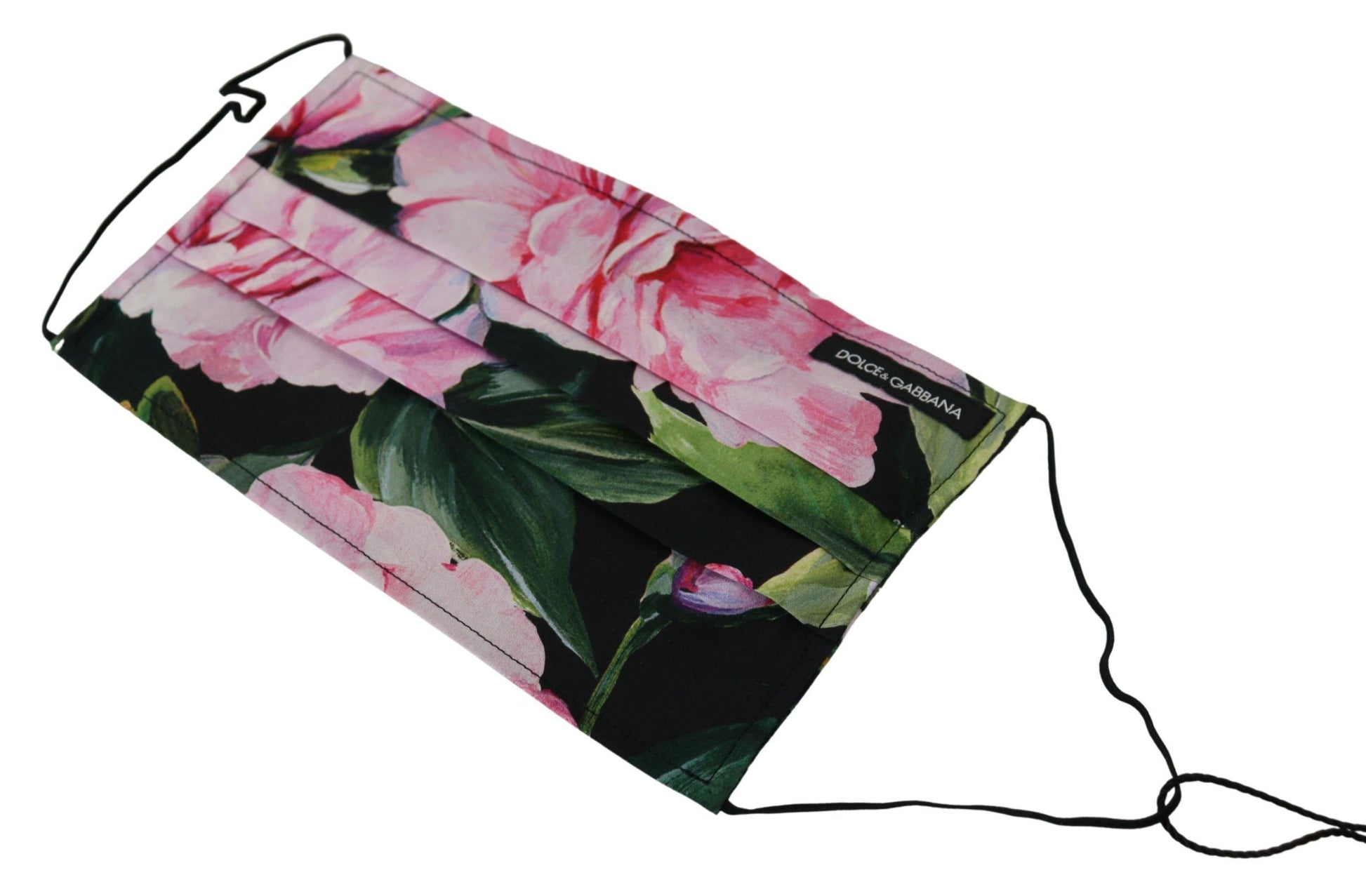 Dolce & Gabbana Black Floral Pleated Elastic Ear Strap Face Mask Dolce & Gabbana
