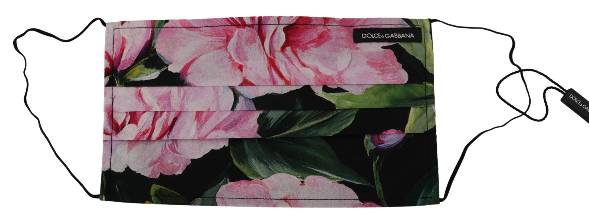 Dolce & Gabbana Black Floral Pleated Elastic Ear Strap Face Mask Dolce & Gabbana