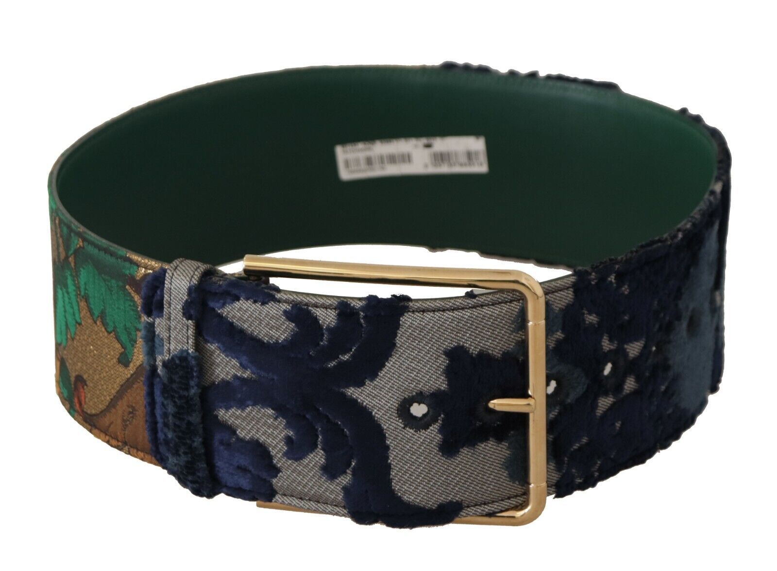 Dolce & Gabbana Green Jaquard Embroid Leather Gold Metal Belt Dolce & Gabbana