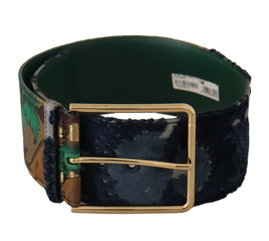 Dolce & Gabbana Green Jaquard Embroid Leather Gold Metal Belt Dolce & Gabbana