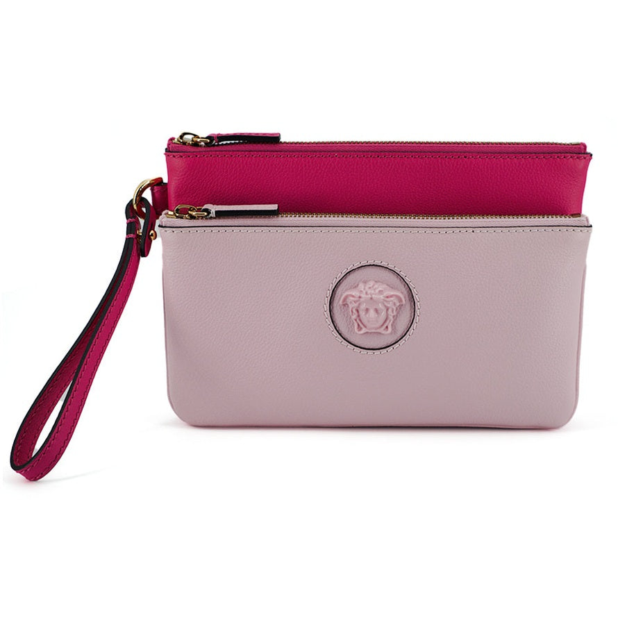 Versace Elegant Pink Leather Pouch Clutch Versace