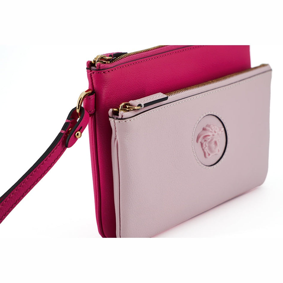 Versace Elegant Pink Leather Pouch Clutch Versace