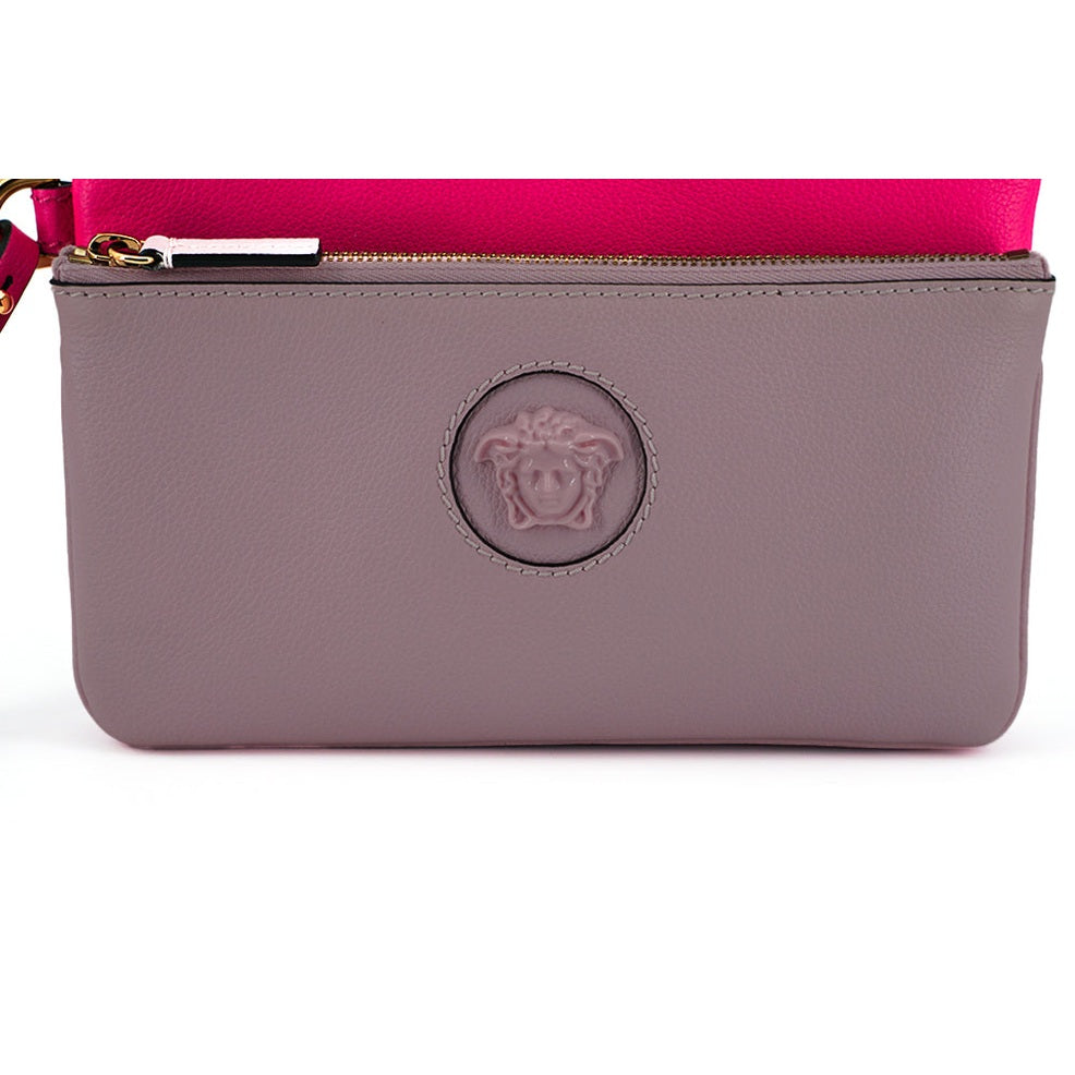 Versace Elegant Pink Leather Pouch Clutch Versace