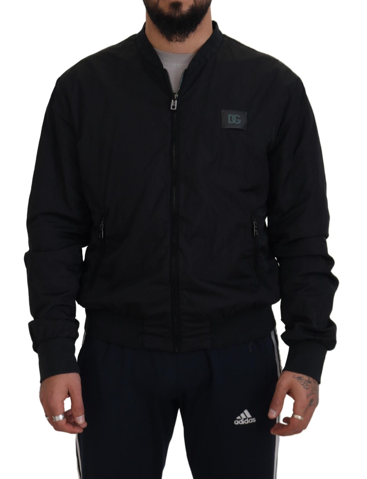 Dolce & Gabbana Black Nylon Logo Bomber Zipper Jacket Dolce & Gabbana
