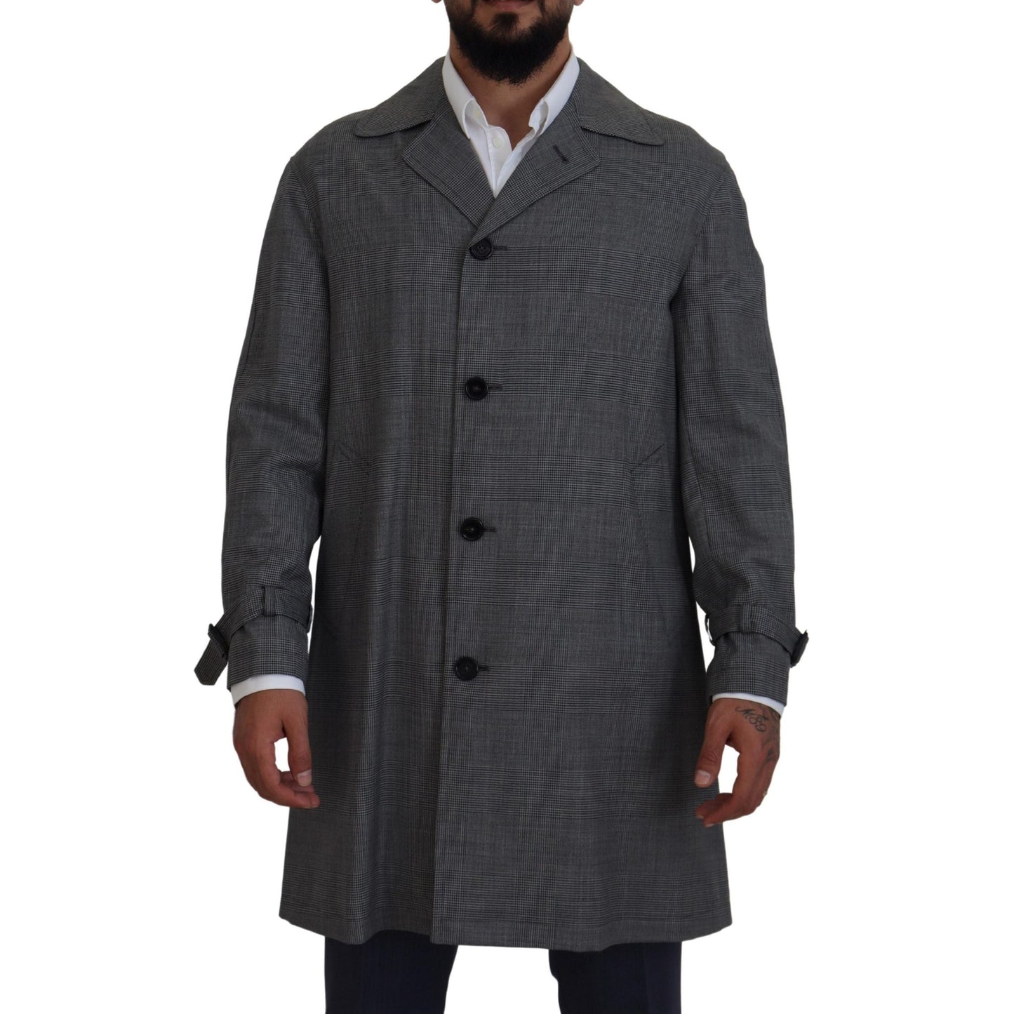 Dolce & Gabbana Gray Wool Plaid Long Trench Coat Jacket Trench Coat Jacket