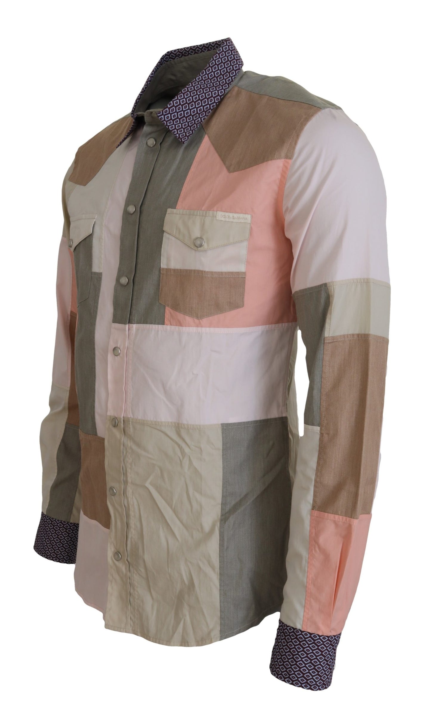 Dolce & Gabbana Multicolor Cotton Patchwork Slim Shirt Dolce & Gabbana