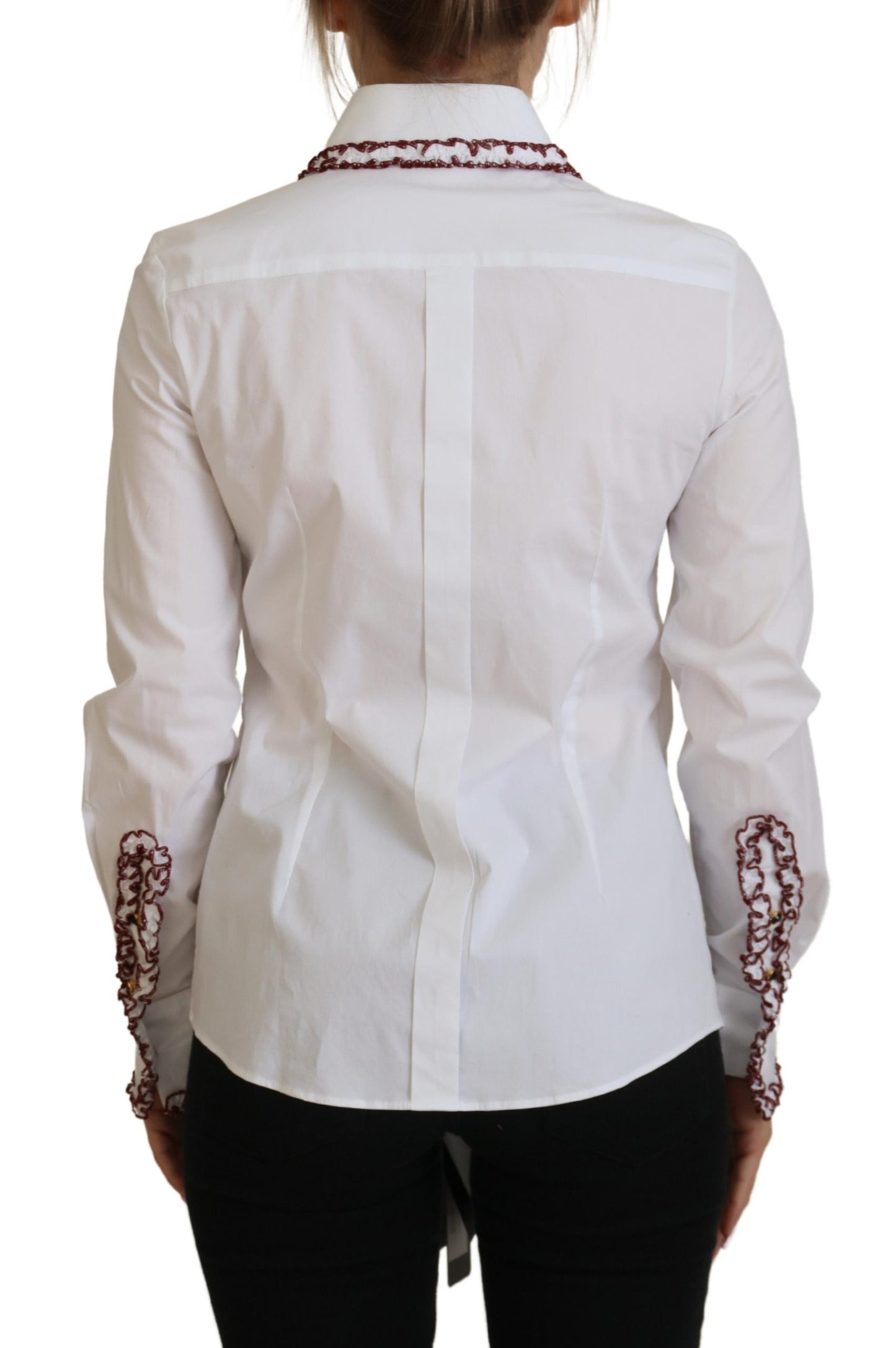 Dolce & Gabbana White Lace Long Sleeves Ruffle Collar Top Dolce & Gabbana