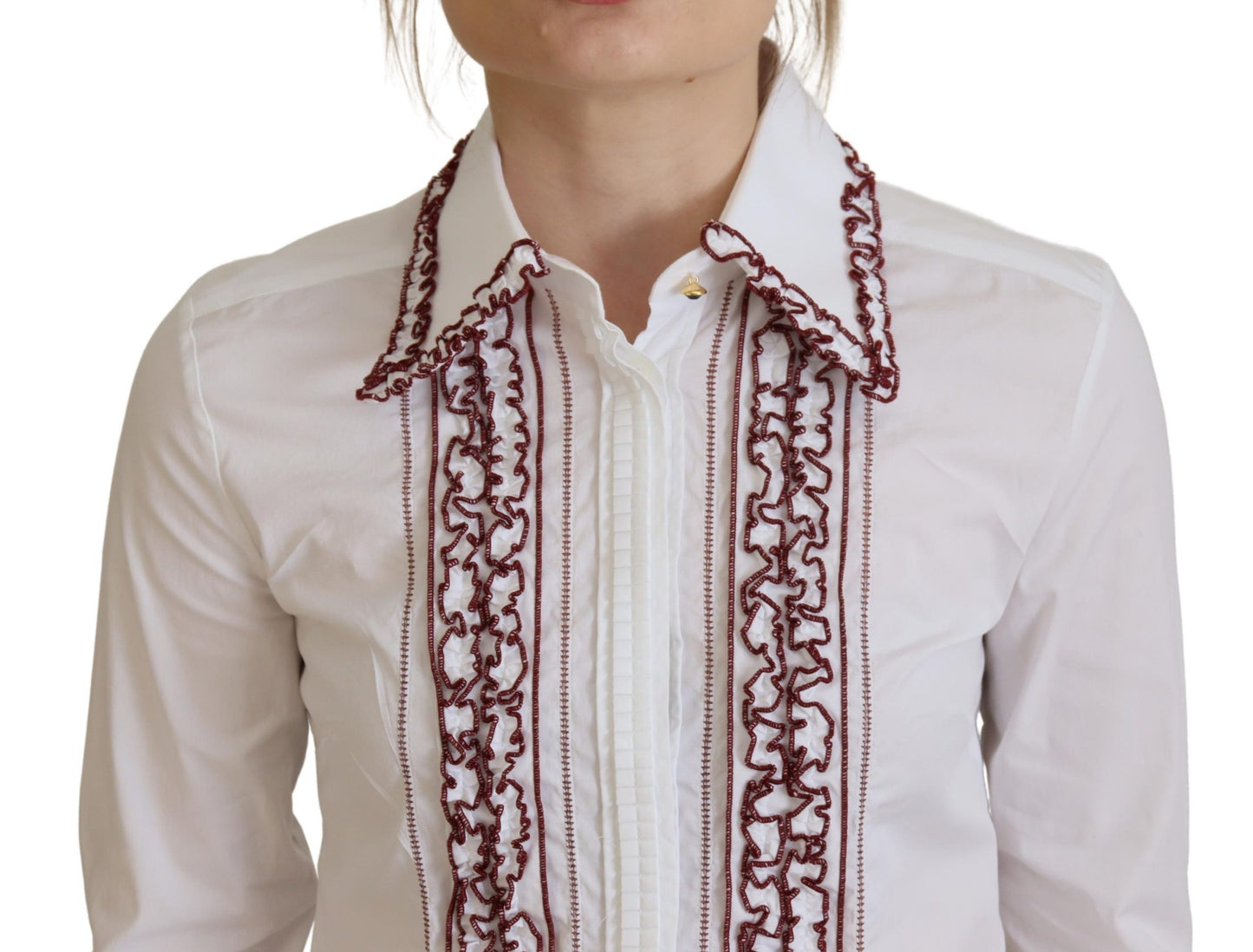 Dolce & Gabbana White Lace Long Sleeves Ruffle Collar Top Dolce & Gabbana
