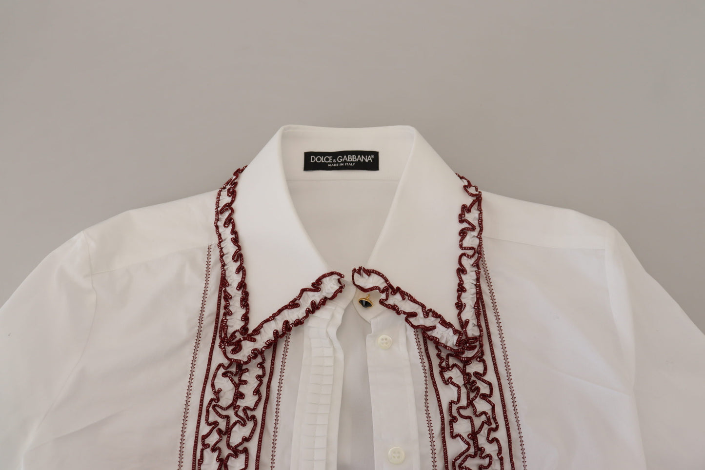 Dolce & Gabbana White Lace Long Sleeves Ruffle Collar Top Dolce & Gabbana