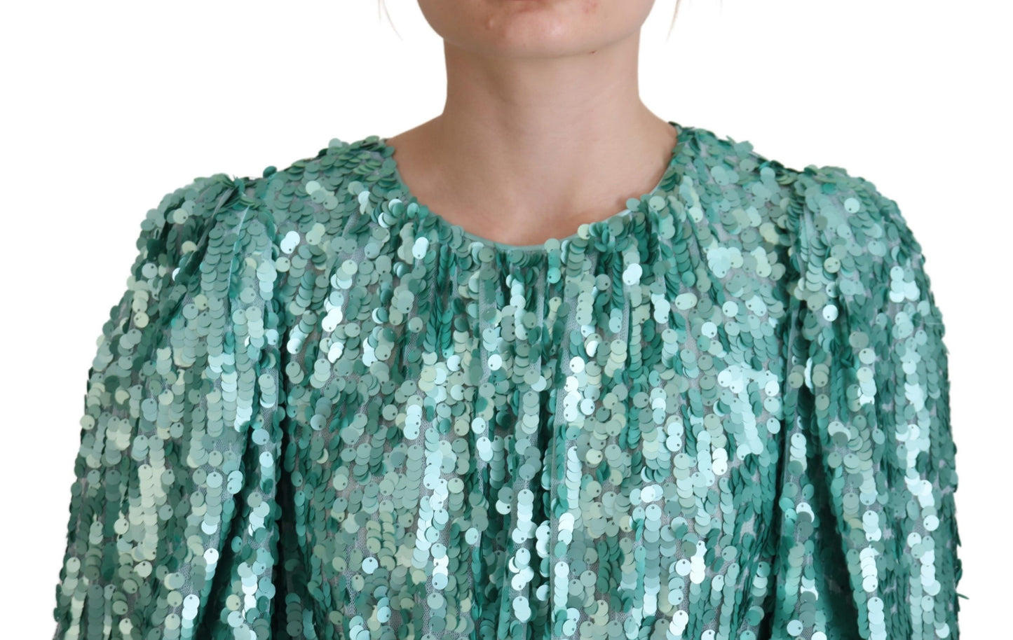 Dolce & Gabbana Blue Sequined Pleated Aline Midi Nylon Dress Dolce & Gabbana