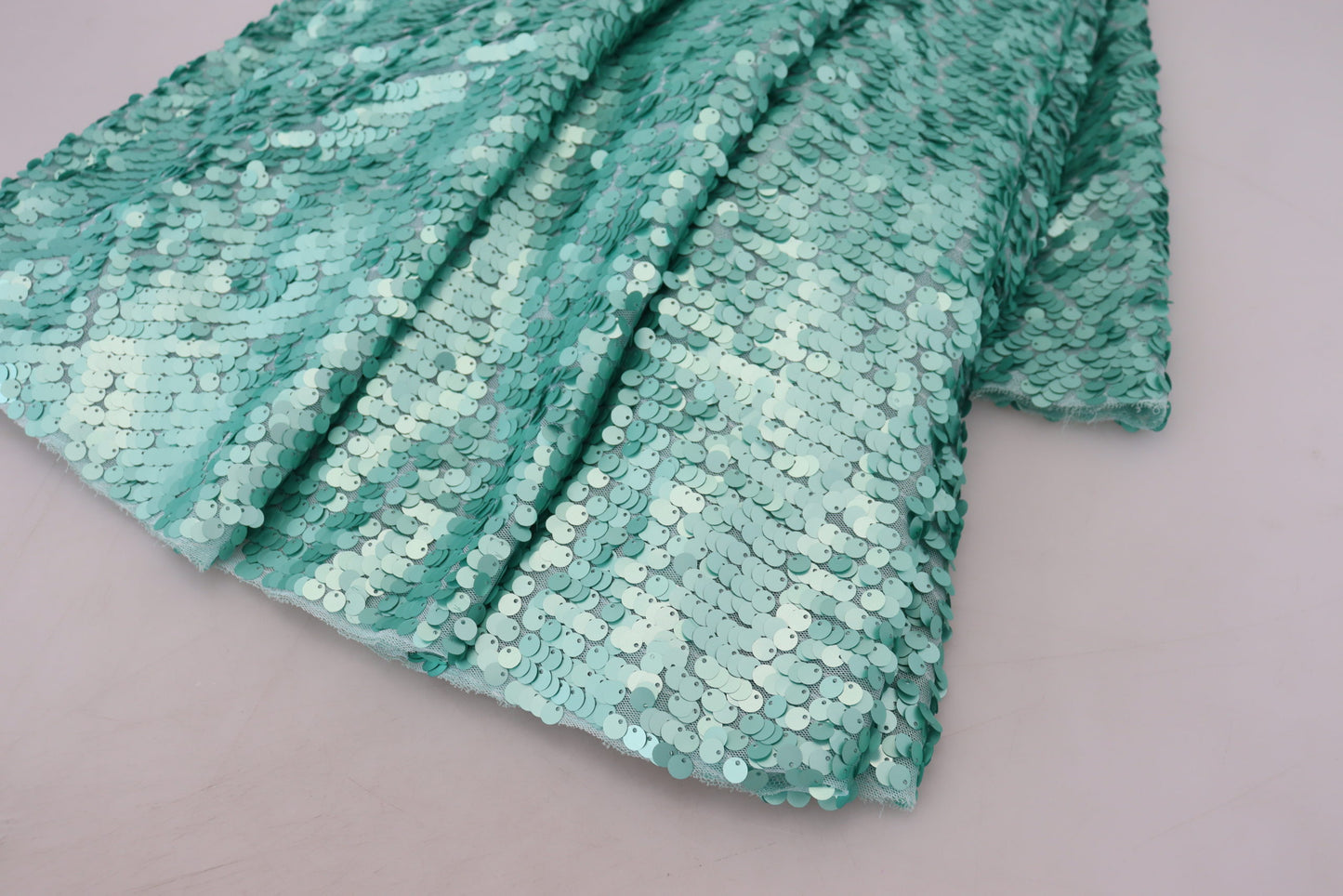 Dolce & Gabbana Blue Sequined Pleated Aline Midi Nylon Dress Dolce & Gabbana