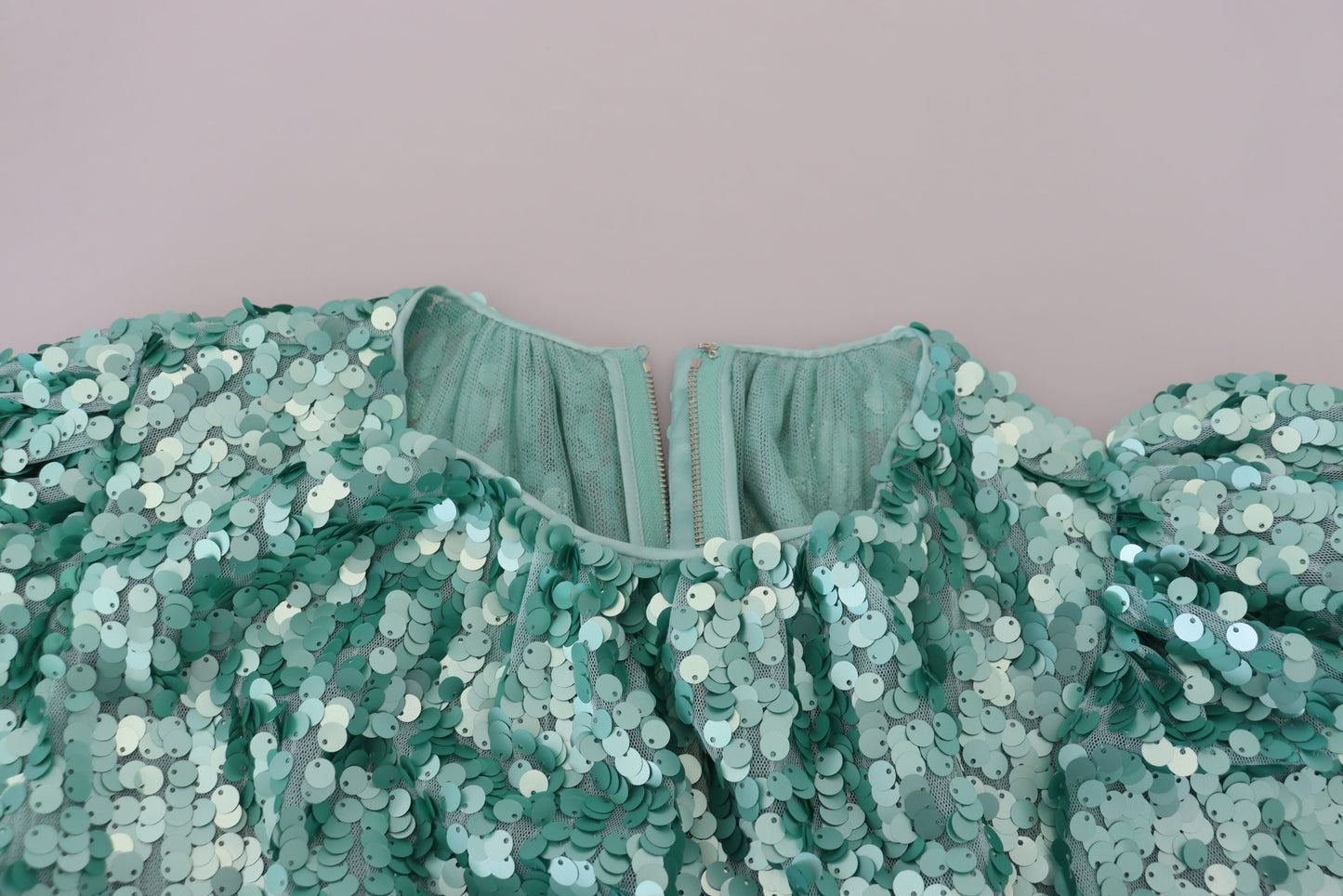 Dolce & Gabbana Blue Sequined Pleated Aline Midi Nylon Dress Dolce & Gabbana