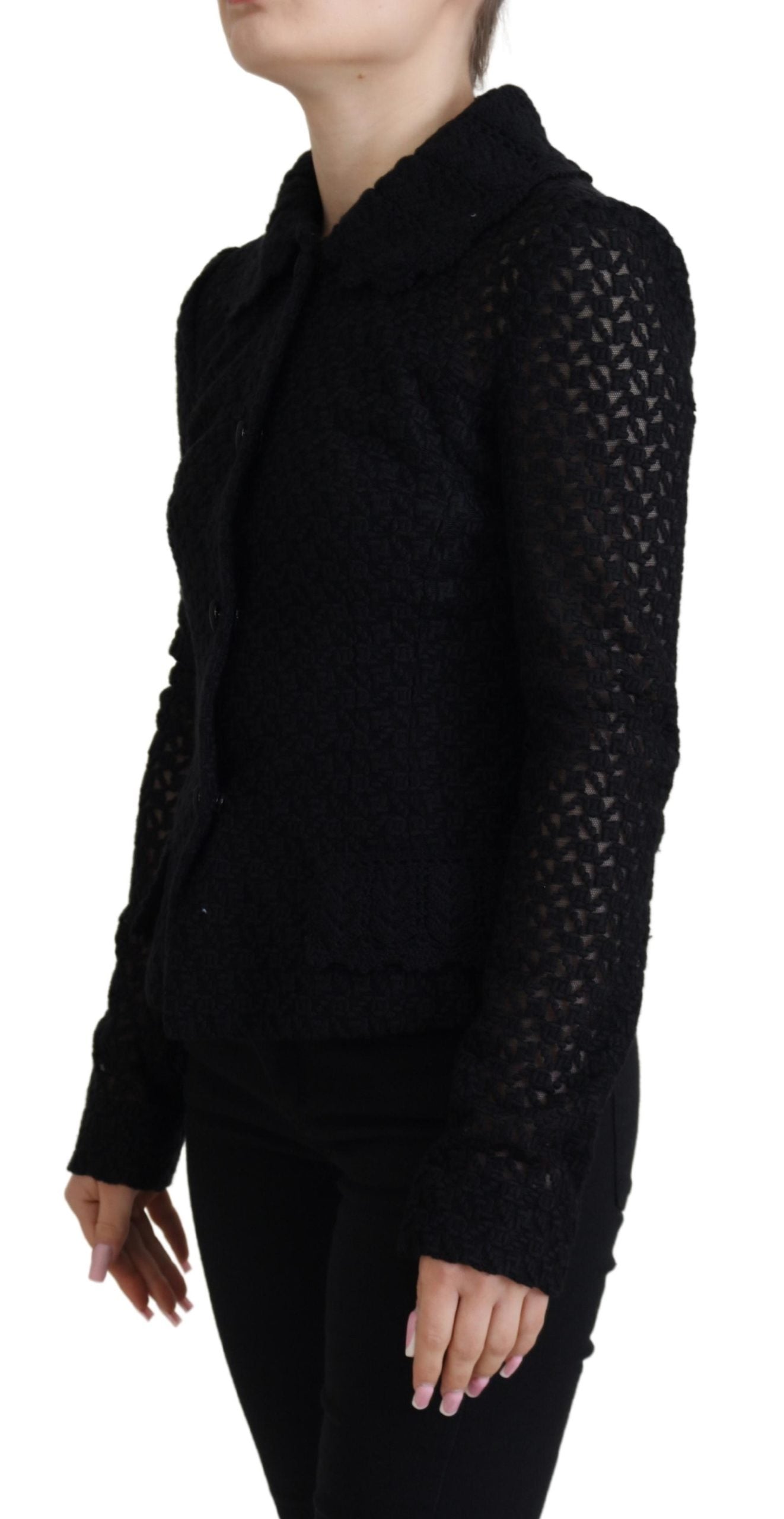 Dolce & Gabbana Black Wool Knitted Button Down Collar Jacket Dolce & Gabbana