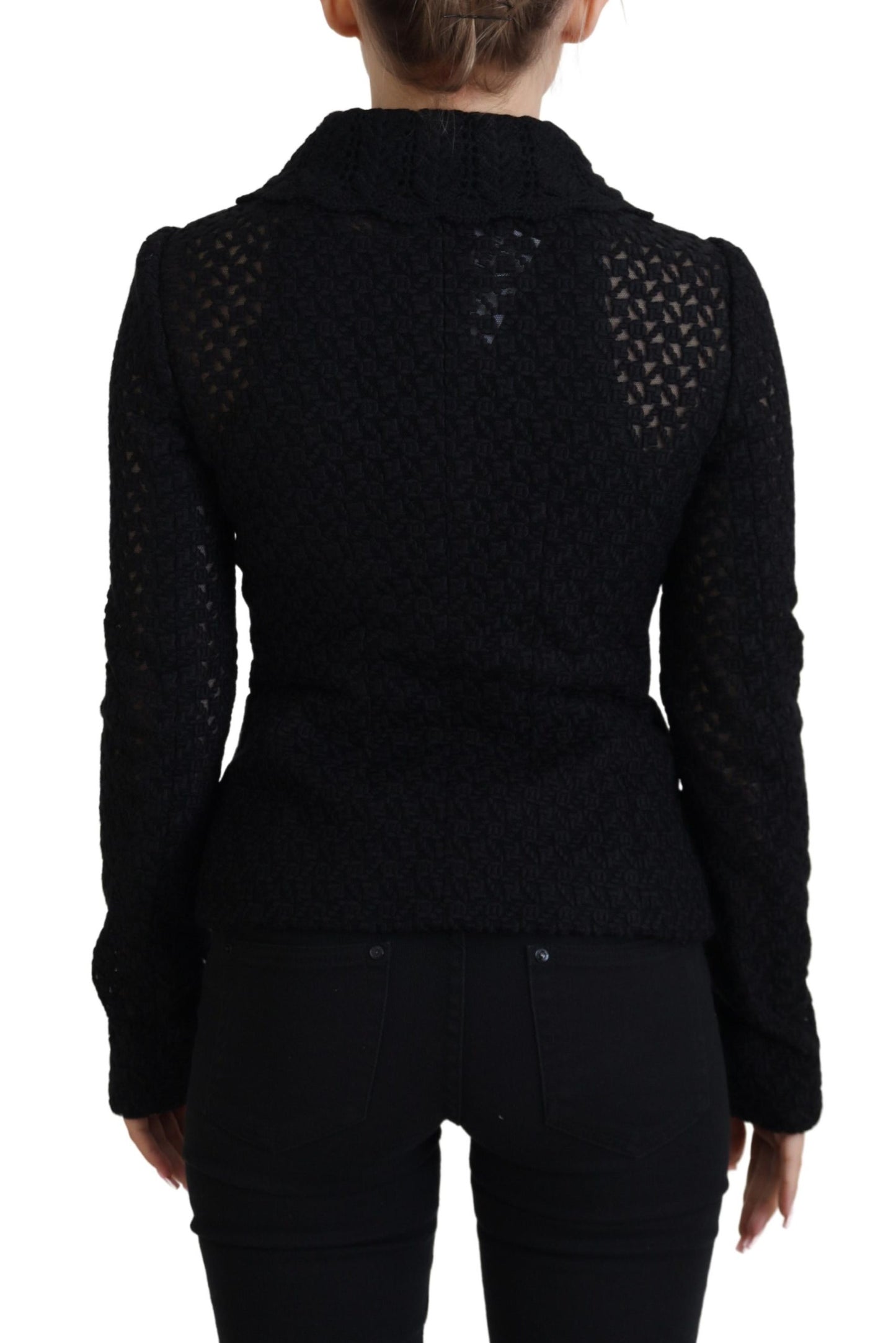 Dolce & Gabbana Black Wool Knitted Button Down Collar Jacket Dolce & Gabbana
