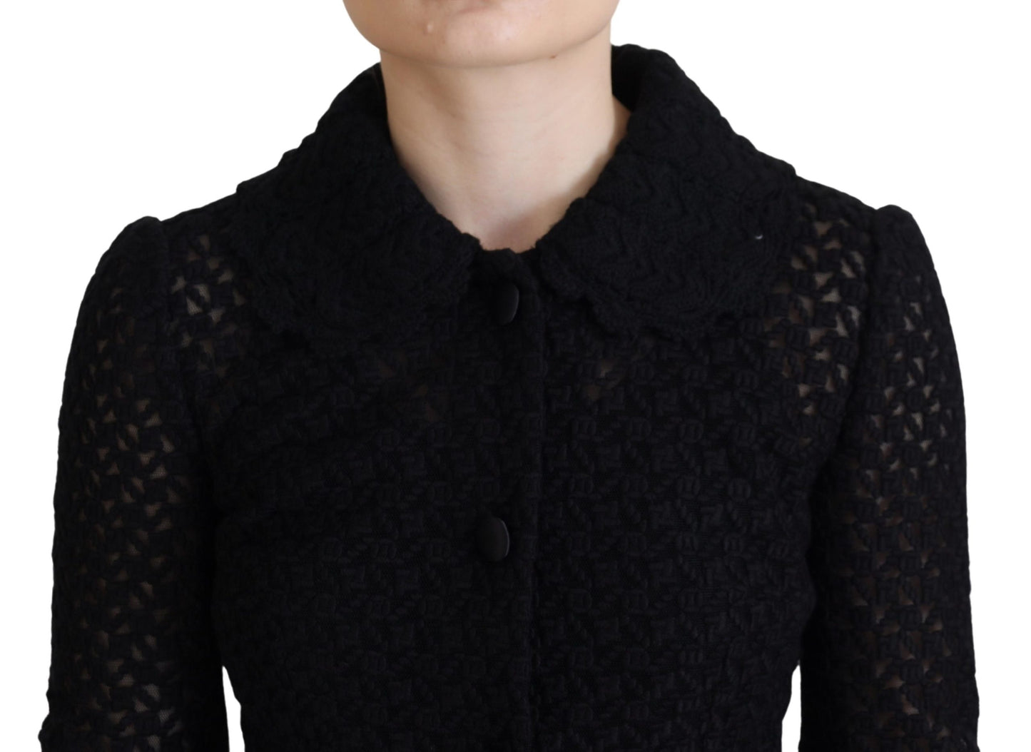 Dolce & Gabbana Black Wool Knitted Button Down Collar Jacket Dolce & Gabbana