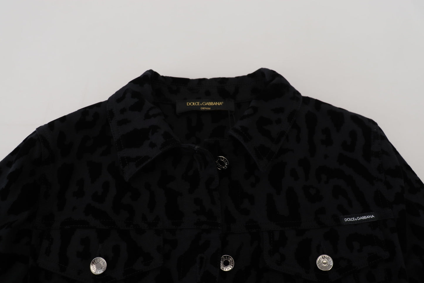 Dolce & Gabbana Black Leopard Long Sleeve Denim Cotton Jacket Dolce & Gabbana