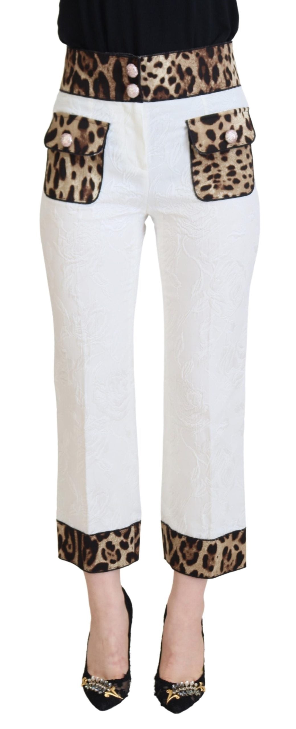 Dolce & Gabbana White Leopard Print High Waist Pants Dolce & Gabbana