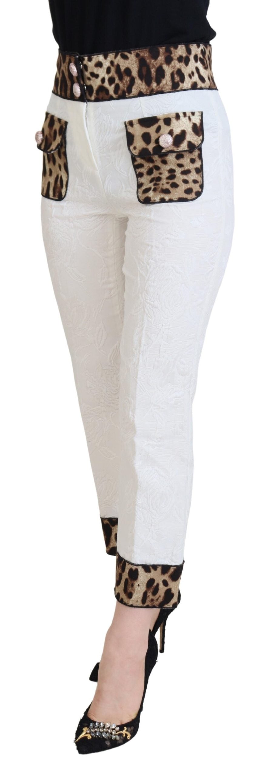 Dolce & Gabbana White Leopard Print High Waist Pants Dolce & Gabbana