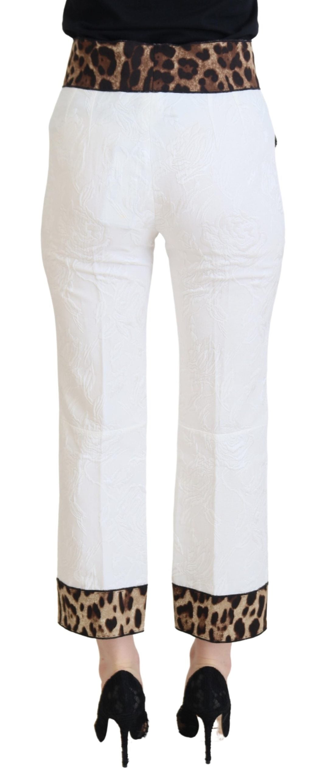 Dolce & Gabbana White Leopard Print High Waist Pants Dolce & Gabbana
