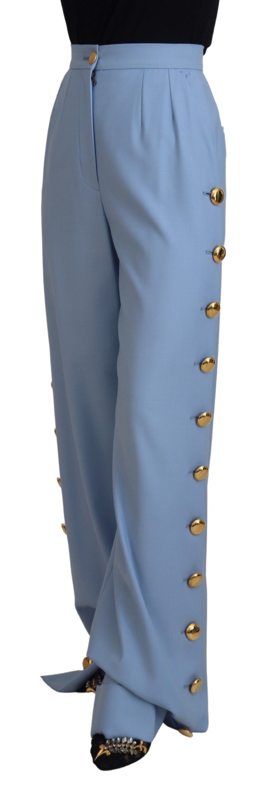 Dolce & Gabbana Light Blue Button Wide Leg Pants Dolce & Gabbana