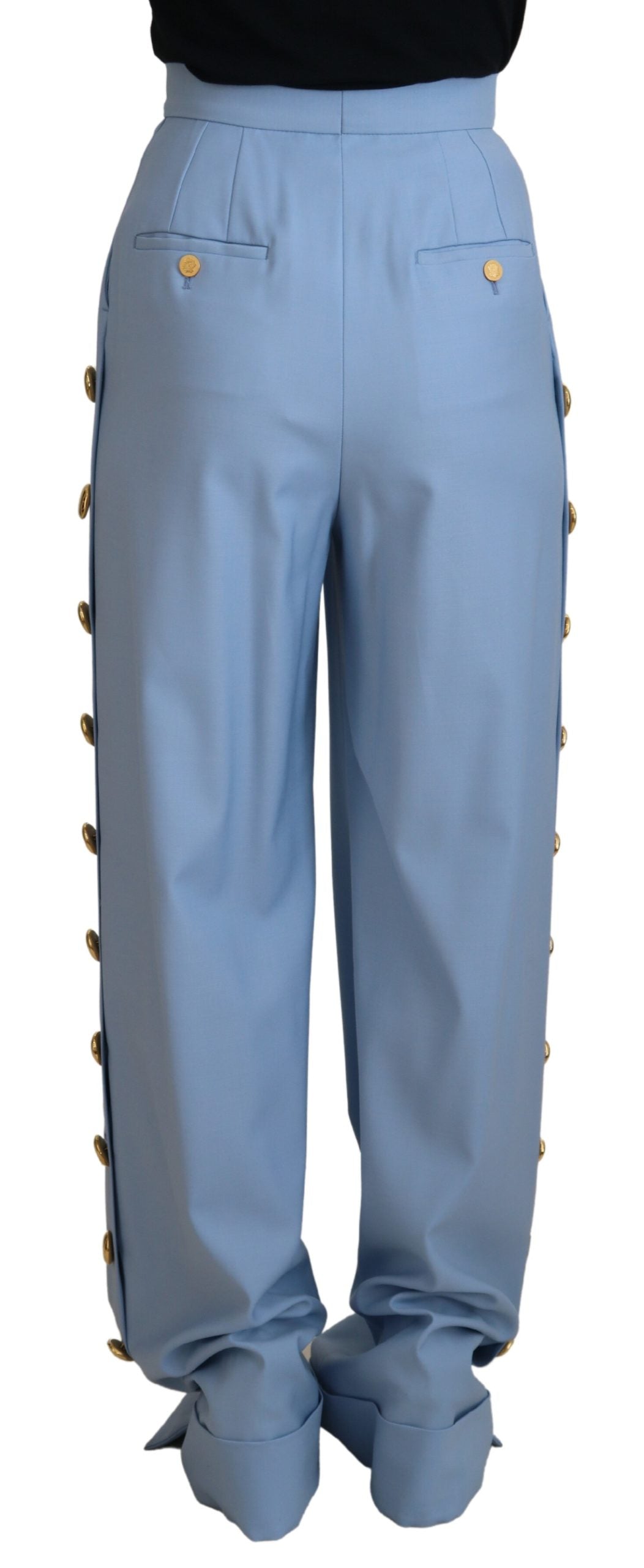 Dolce & Gabbana Light Blue Button Wide Leg Pants Dolce & Gabbana