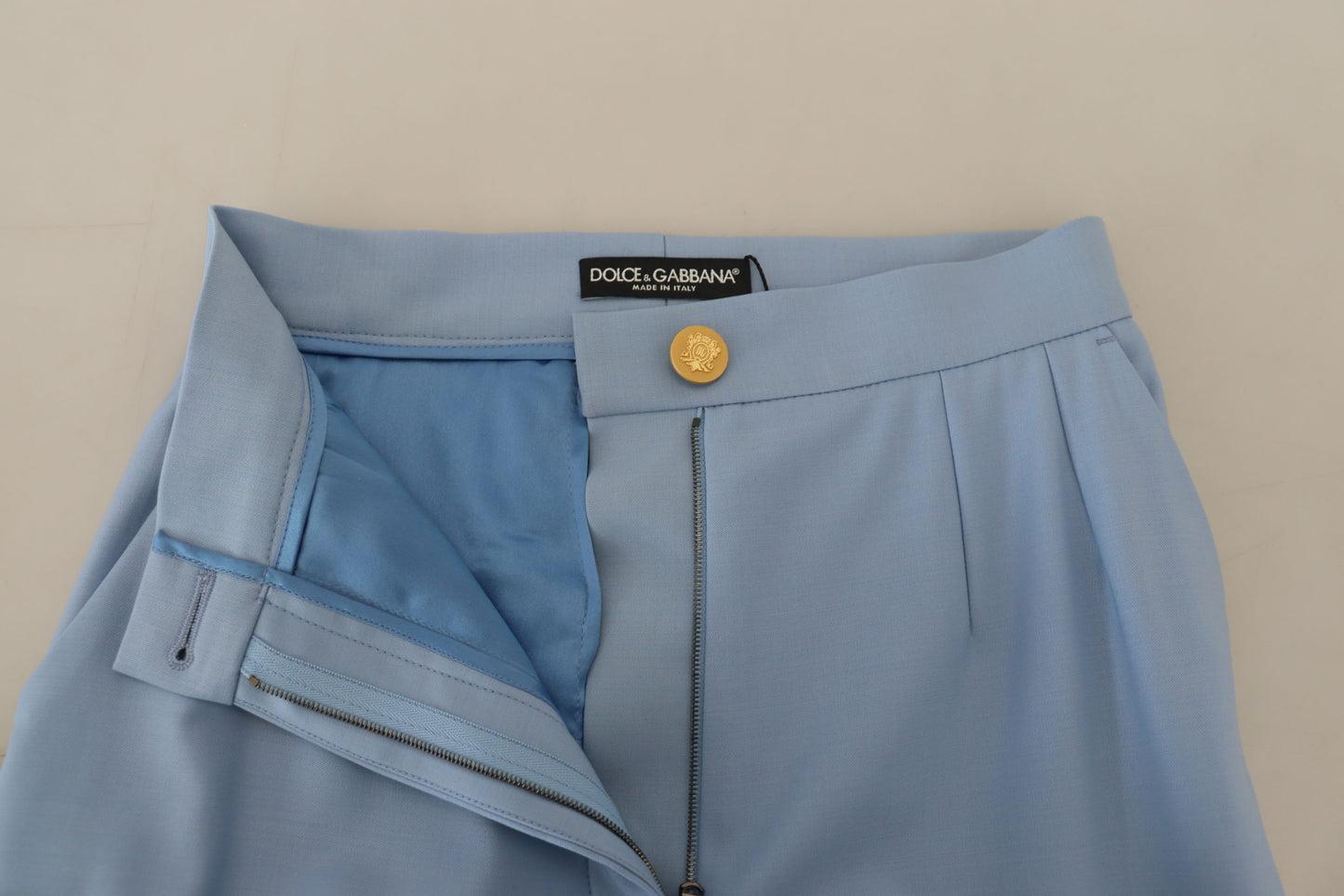 Dolce & Gabbana Light Blue Button Wide Leg Pants Dolce & Gabbana
