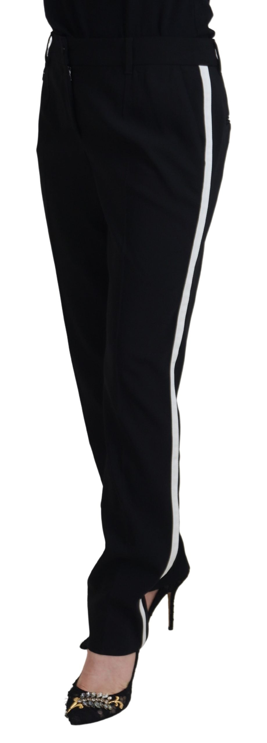Dolce & Gabbana Black Tapered Women Wool Pants Dolce & Gabbana