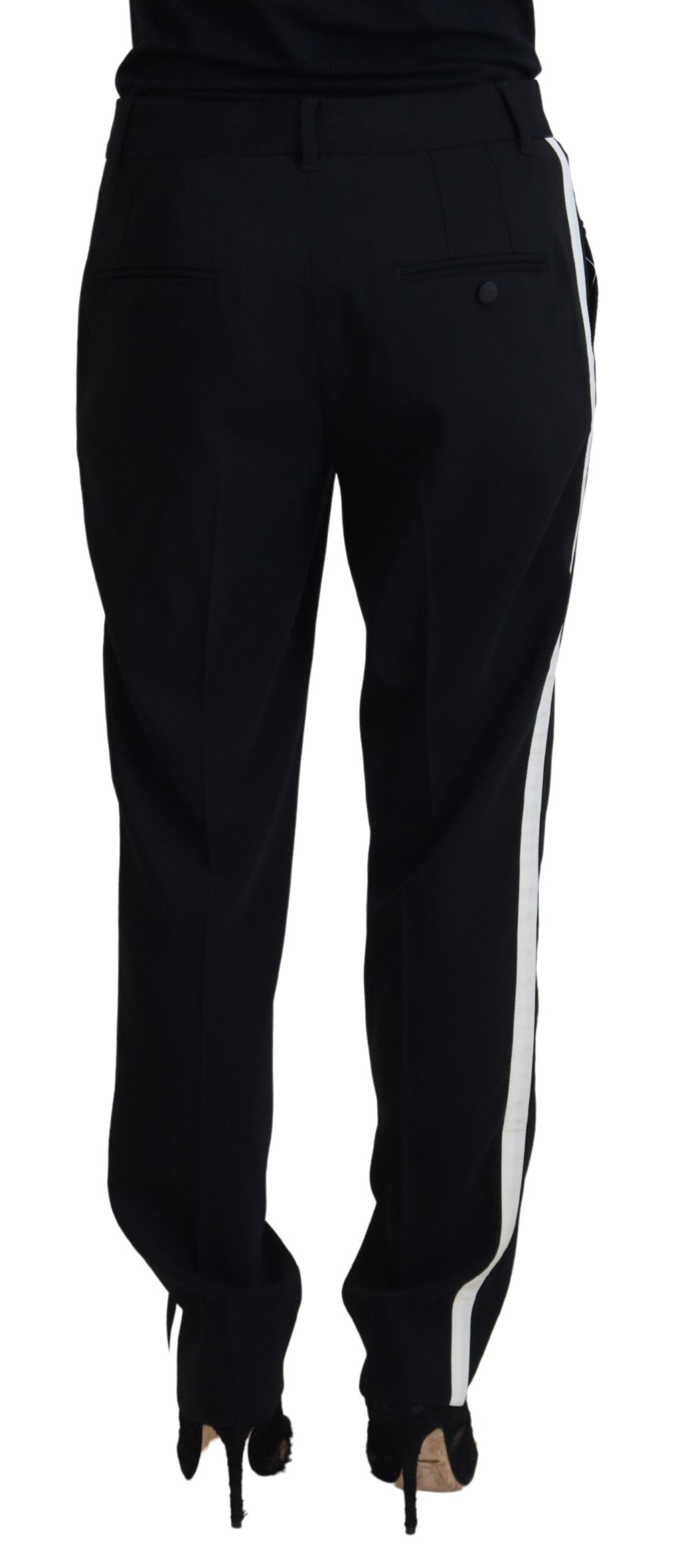 Dolce & Gabbana Black Tapered Women Wool Pants Dolce & Gabbana