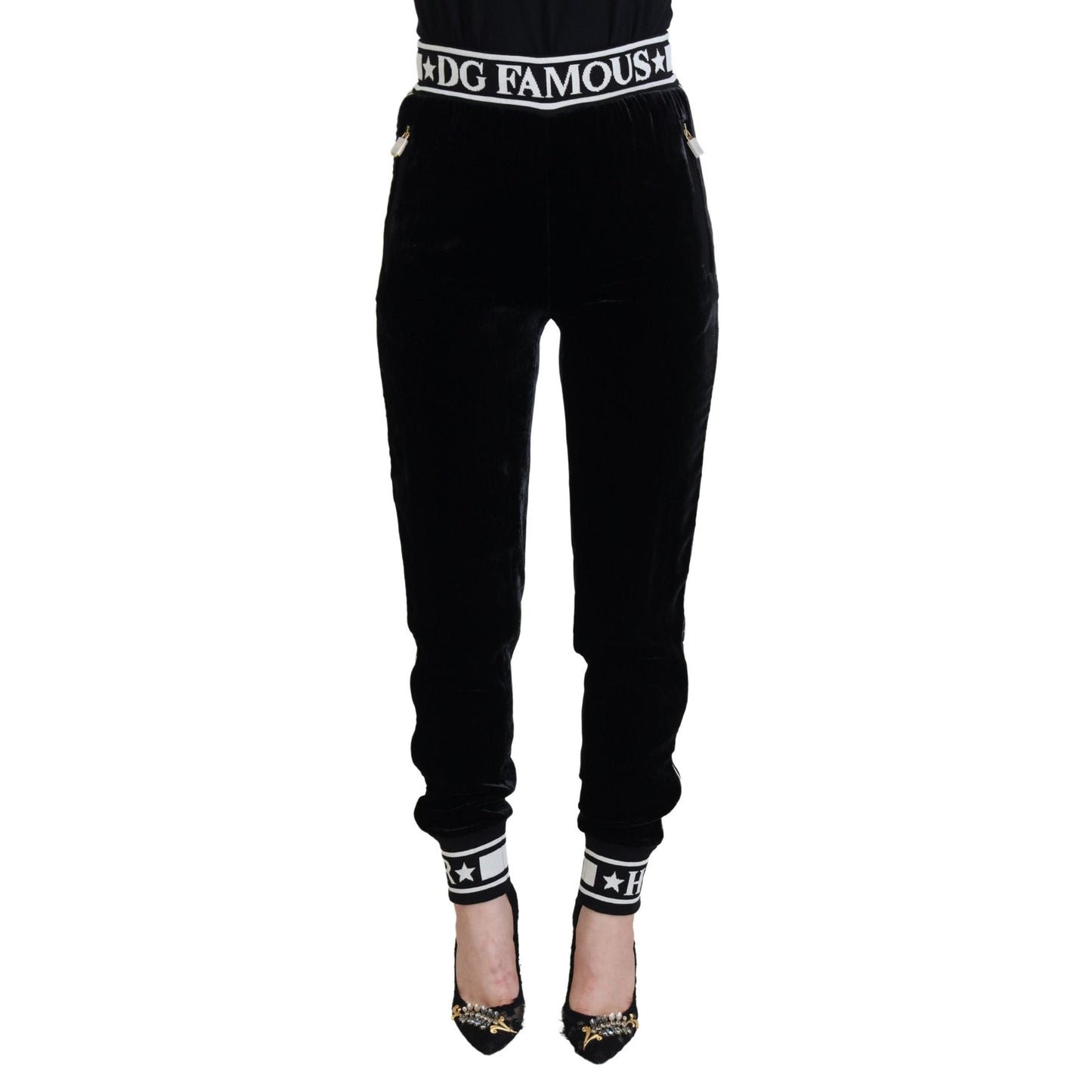 Dolce & Gabbana Black DG Logo Velvet Trouser Pants Dolce & Gabbana
