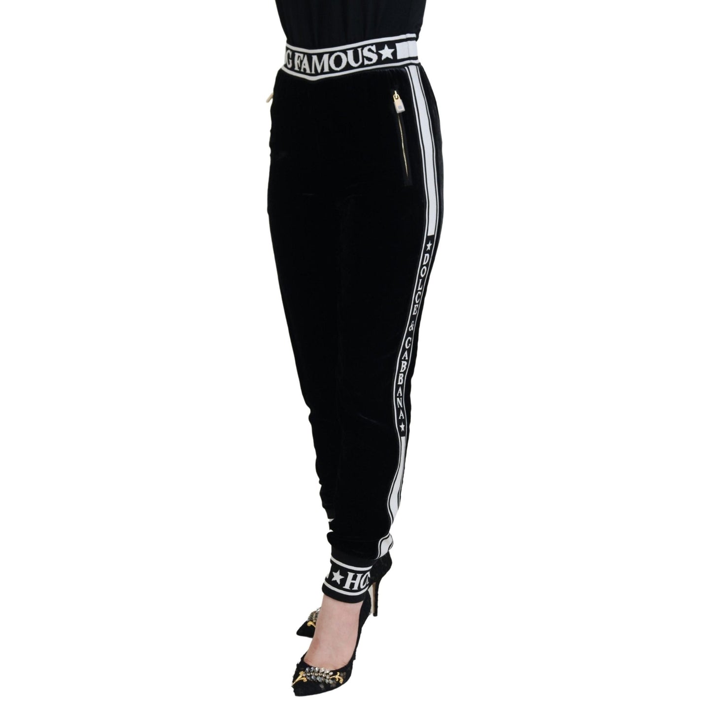 Dolce & Gabbana Black DG Logo Velvet Trouser Pants Dolce & Gabbana
