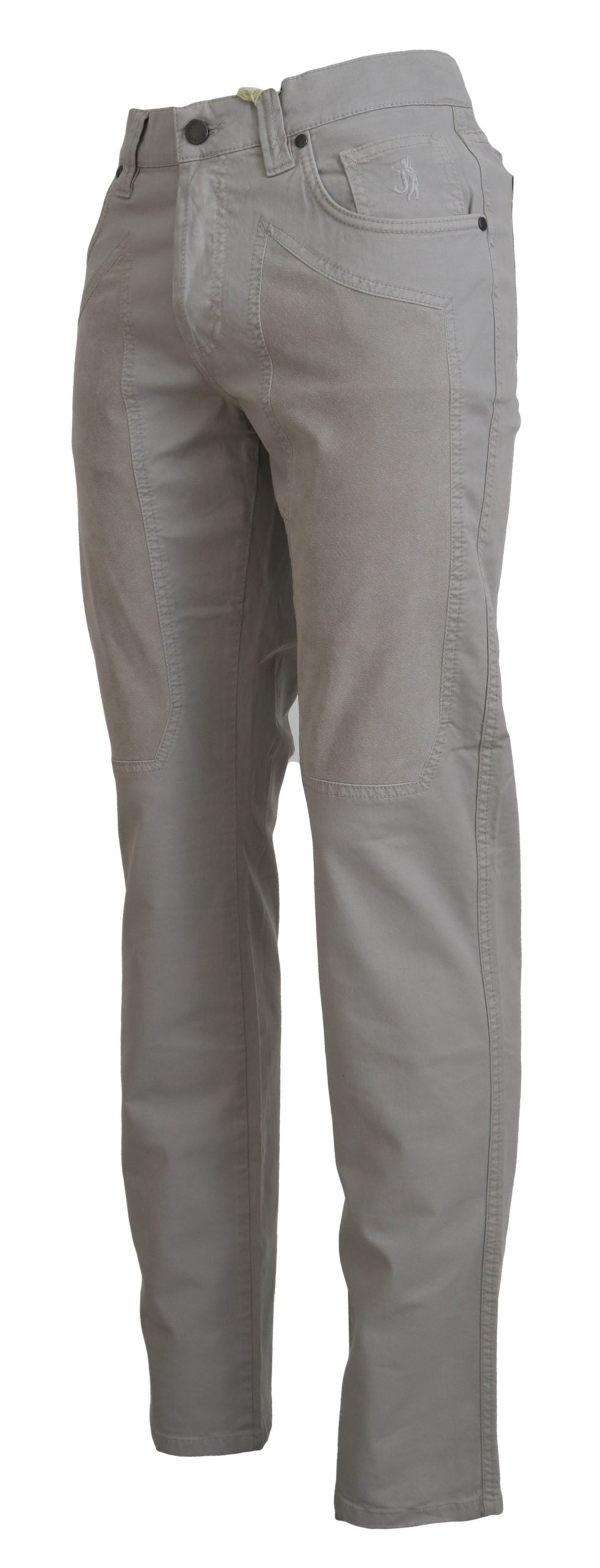 Jeckerson Gray Cotton Tapered Men Casual Pants Jeckerson