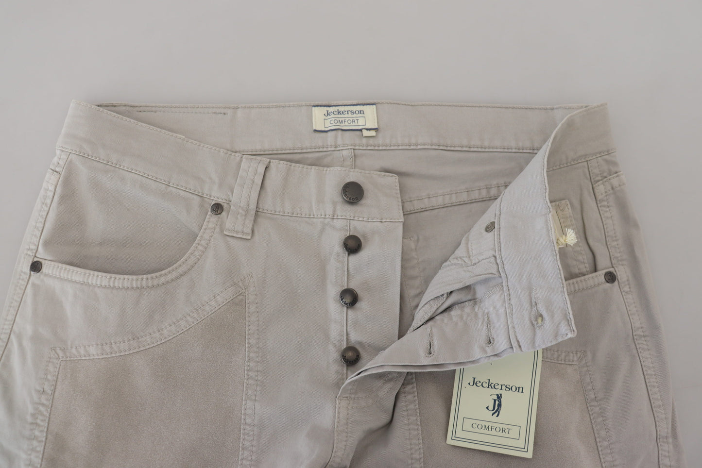 Jeckerson Gray Cotton Tapered Men Casual Pants Jeckerson