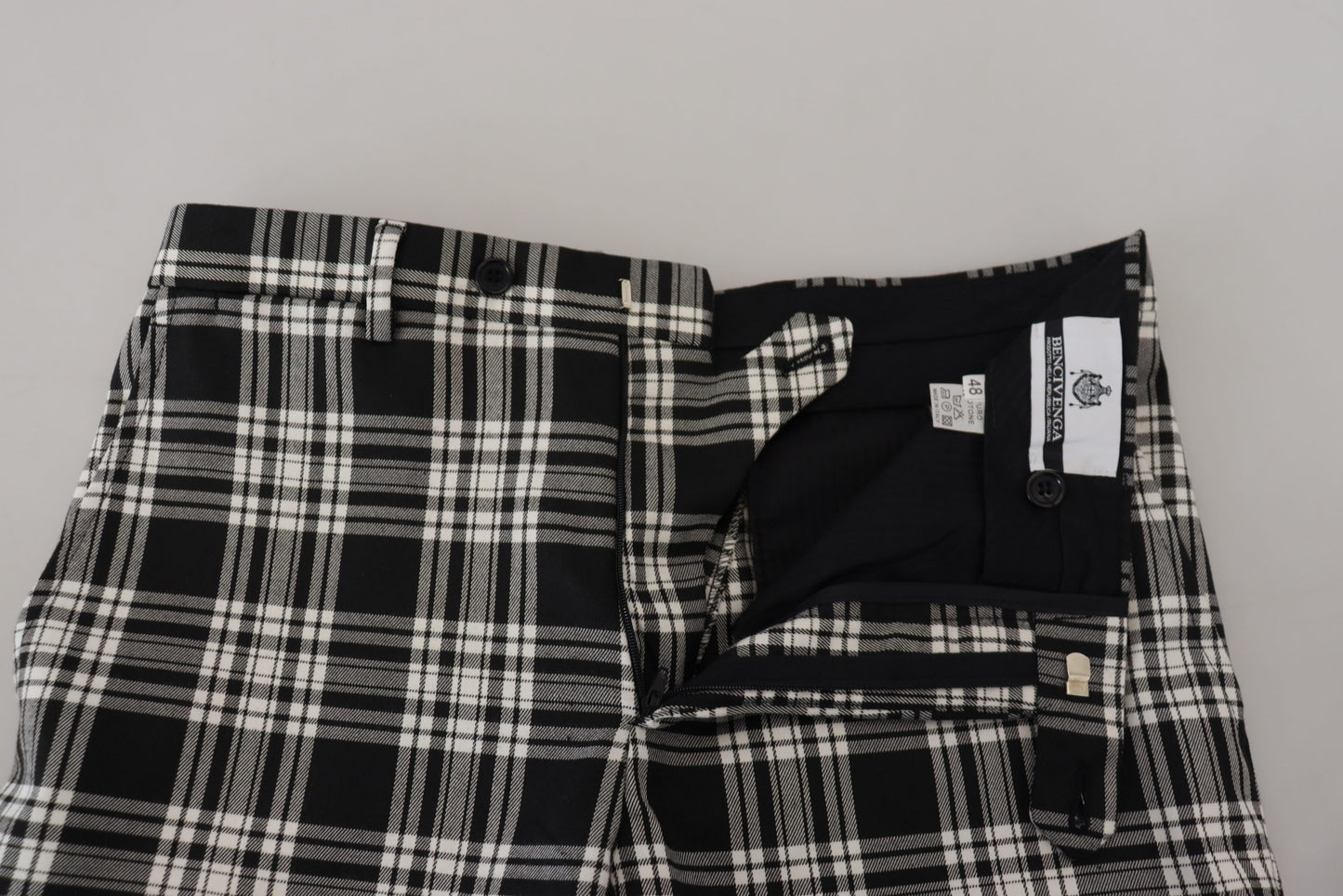 BENCIVENGA Black Checkered Cotton Men Casual Pants BENCIVENGA