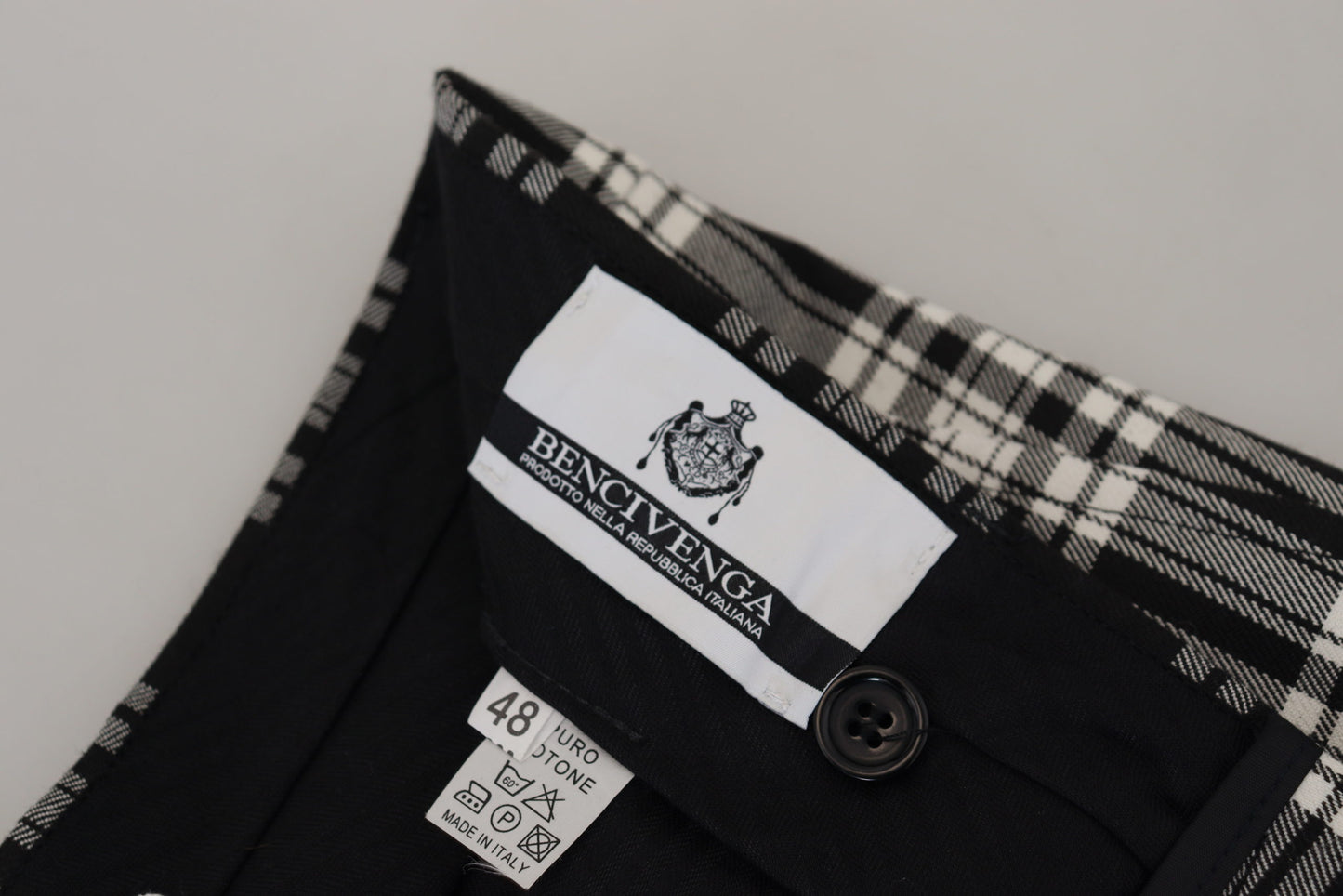 BENCIVENGA Black Checkered Cotton Men Casual Pants BENCIVENGA