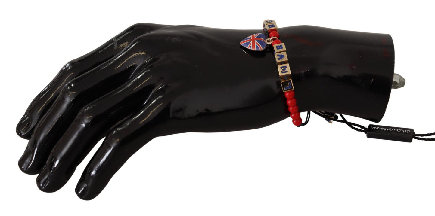 Dolce & Gabbana Red Blue Beaded DG LOVES LONDON Flag Branded Bracelet Dolce & Gabbana