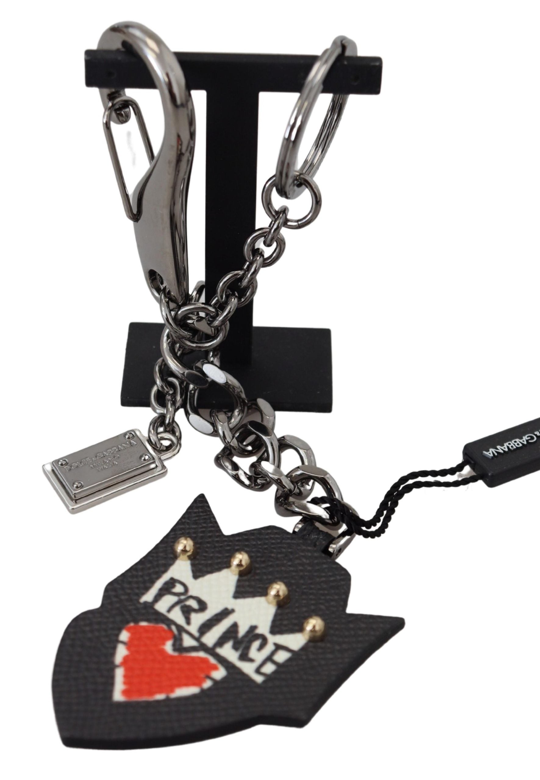 Dolce & Gabbana Black Prince Studs Logo Silver Brass Keychain Dolce & Gabbana