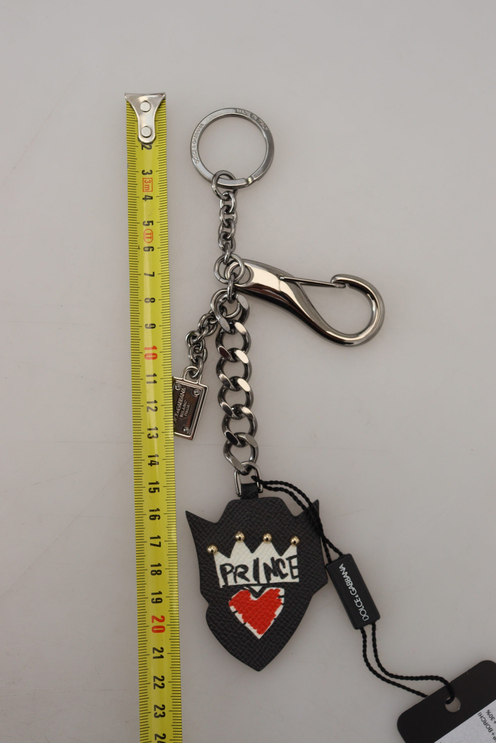 Dolce & Gabbana Black Prince Studs Logo Silver Brass Keychain Dolce & Gabbana