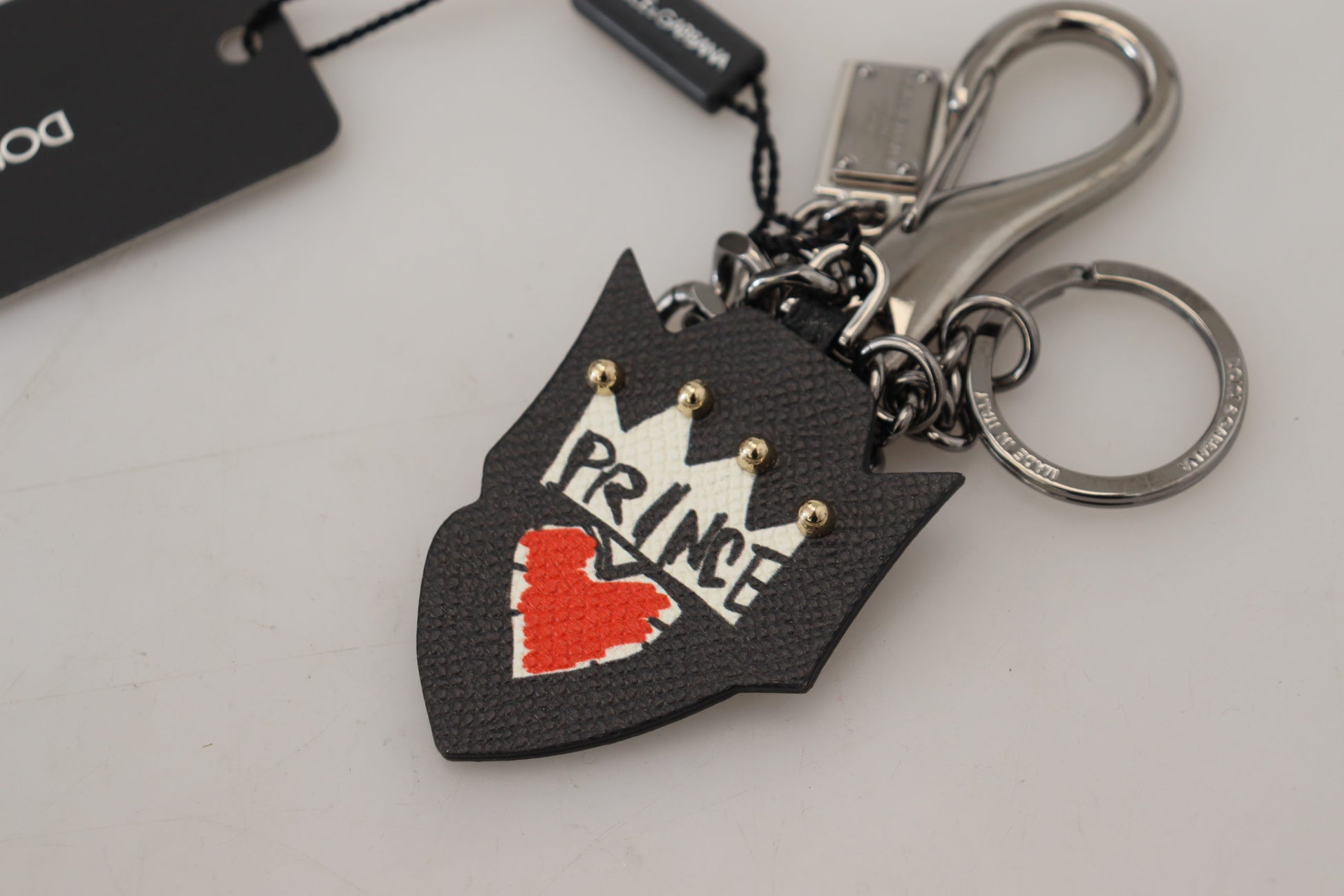 Dolce & Gabbana Black Prince Studs Logo Silver Brass Keychain Dolce & Gabbana
