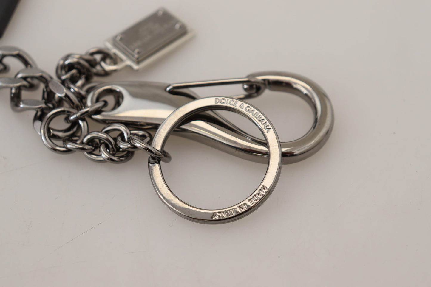 Dolce & Gabbana Black Prince Studs Logo Silver Brass Keychain Dolce & Gabbana