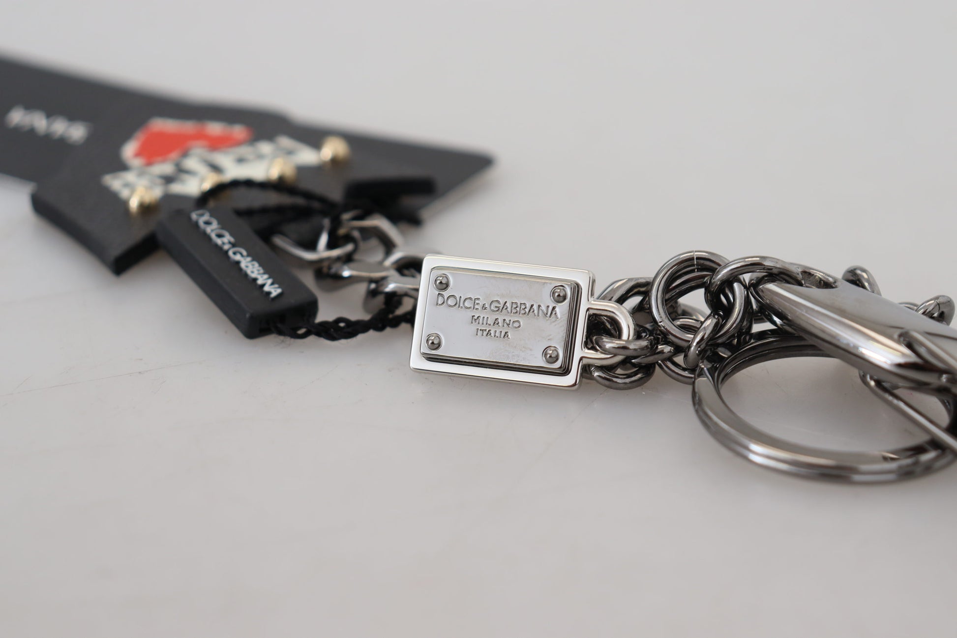 Dolce & Gabbana Black Prince Studs Logo Silver Brass Keychain Dolce & Gabbana