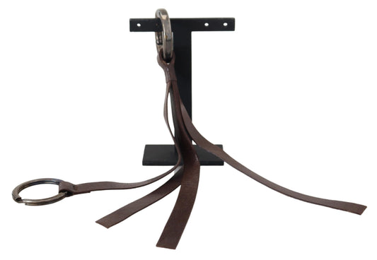 Costume National Brown Leather Silver Tone Metal Keyring Keychain Costume National