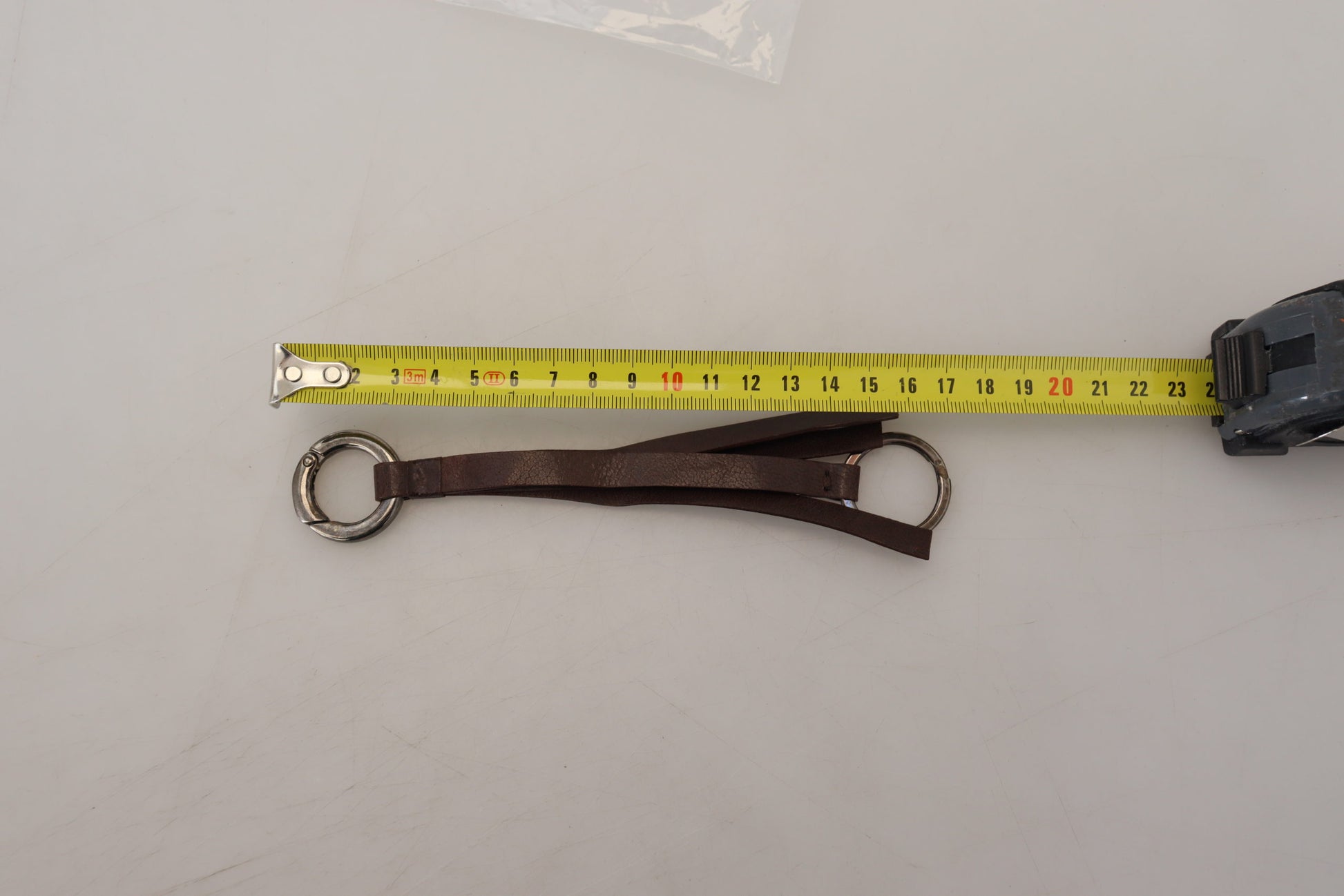 Costume National Brown Leather Silver Tone Metal Keyring Keychain Costume National