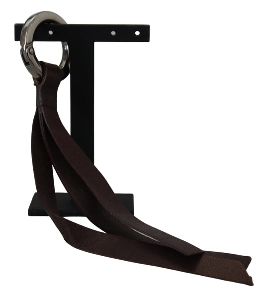 Costume National Brown Leather Silver Tone Metal Keyring Keychain Costume National