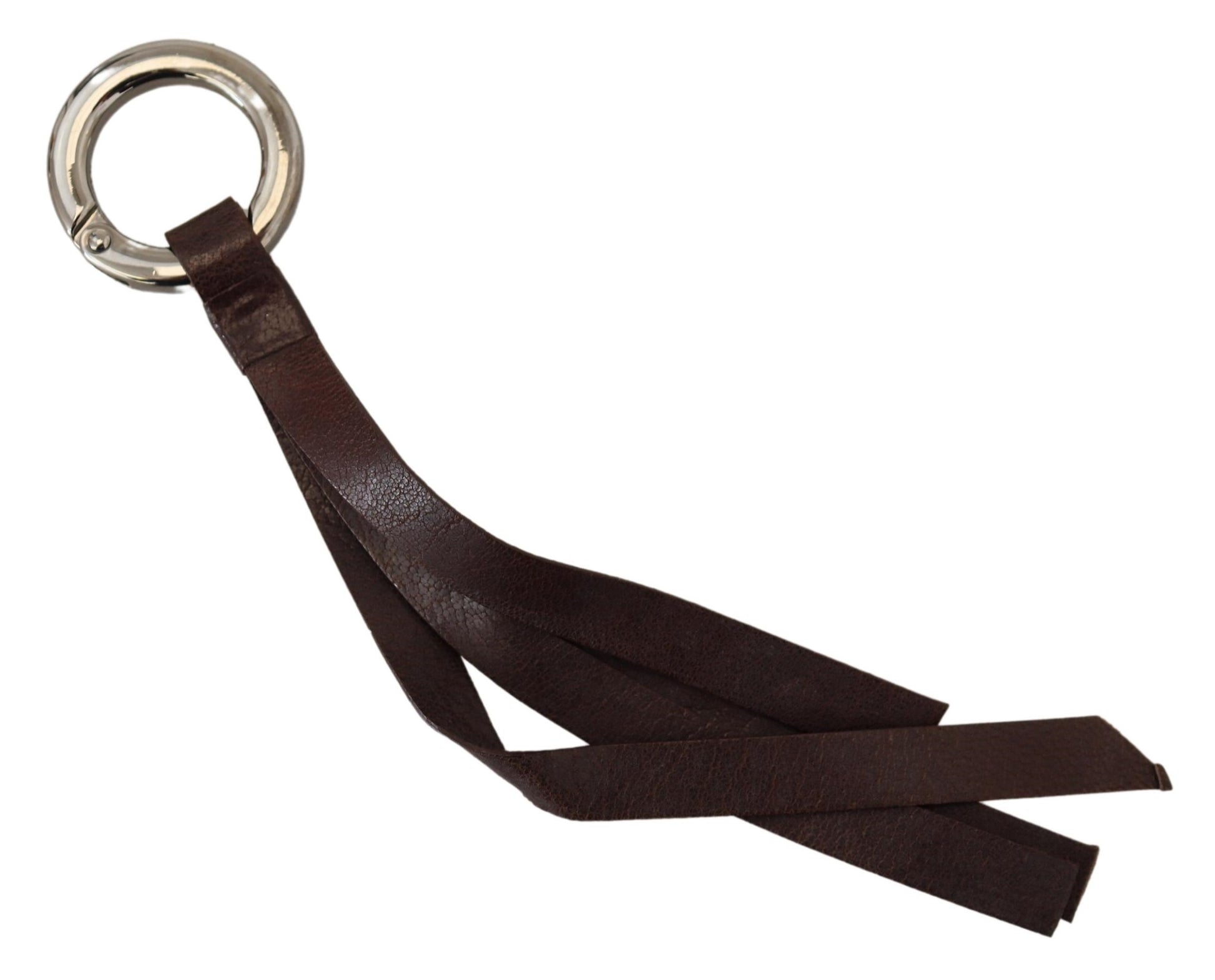 Costume National Brown Leather Silver Tone Metal Keyring Keychain Costume National